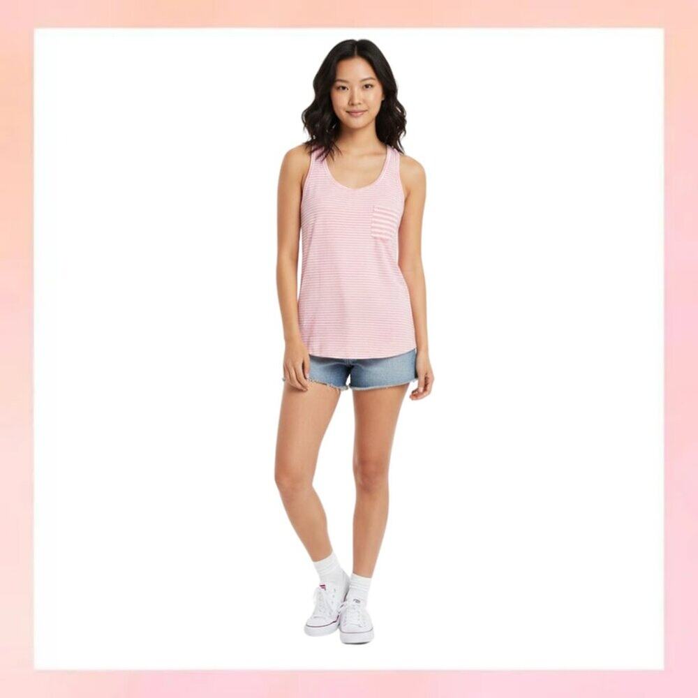 LOFT Pink White Stripe Racerback Pocket Tank Top Tee Size XS